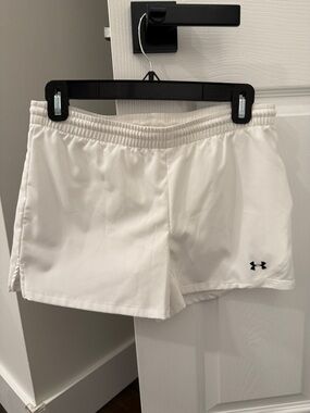 Under Armour White Women's Athletic Shorts with Black Logo